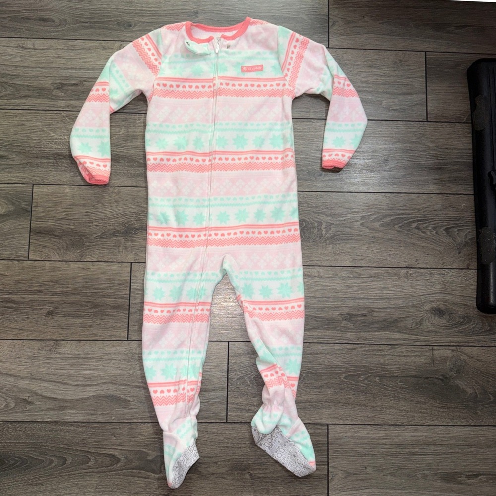 Just One You by Carters Girls 4T Pink Mint Fair Isle Fleece Footed Pajamas Zip